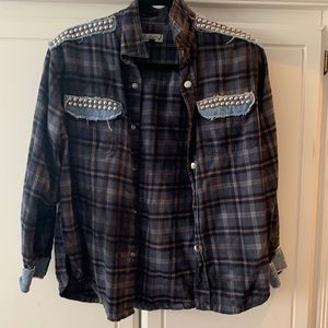 Riley Washed Black Flannel with Denim Detailing